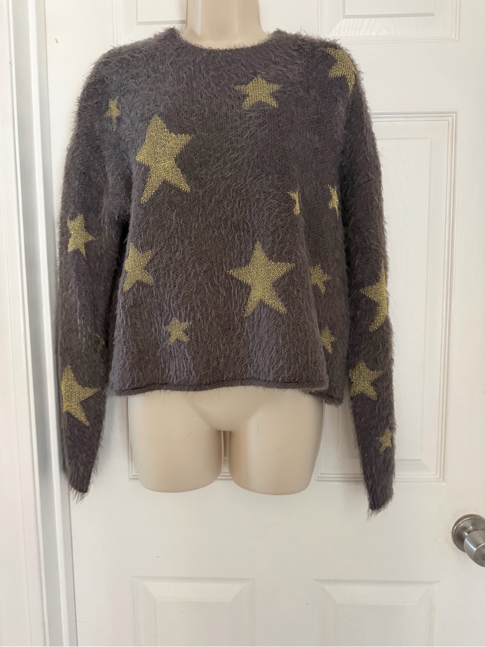 Show Me Your Mumu Gray Gold Star Eyelash Knit Sweater XS